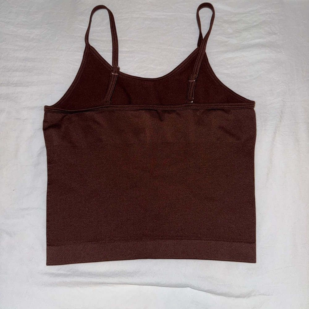 Brown Ribbed Spaghetti-Strap Tank Top - Picture 2 of 2